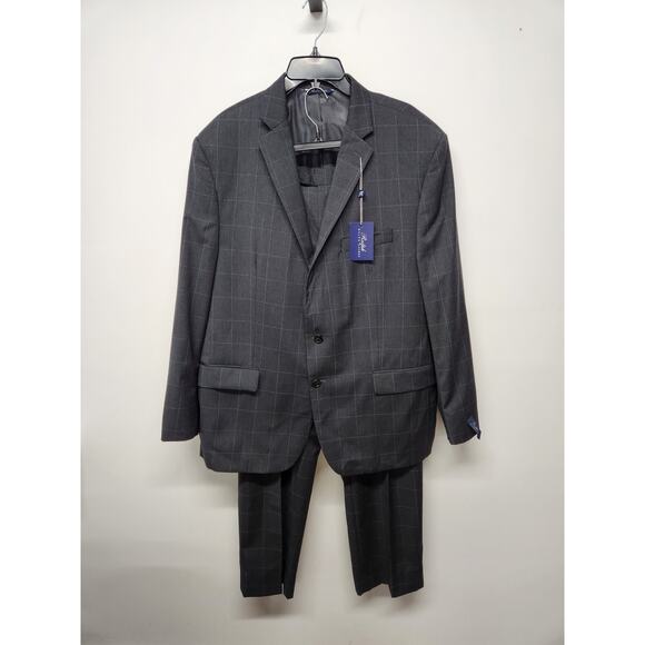 NWT Ralph Lauren Men's Wool Gray Plaid Suit Set, Sz 48R Pants 42x31 Boss/Classic - Picture 1 of 16